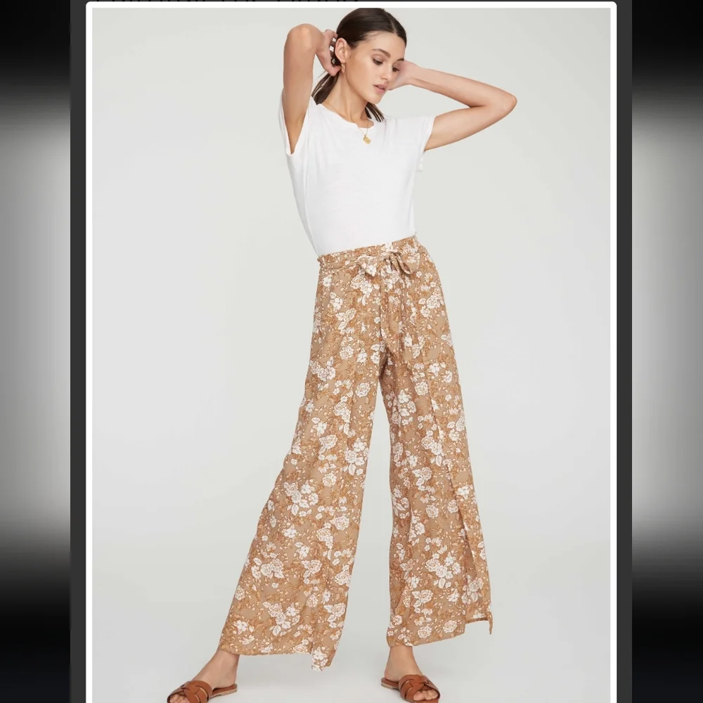 Faithfull the Brand Pants Etta Ditsy Floral Split Leg High Waist Wide Leg Small